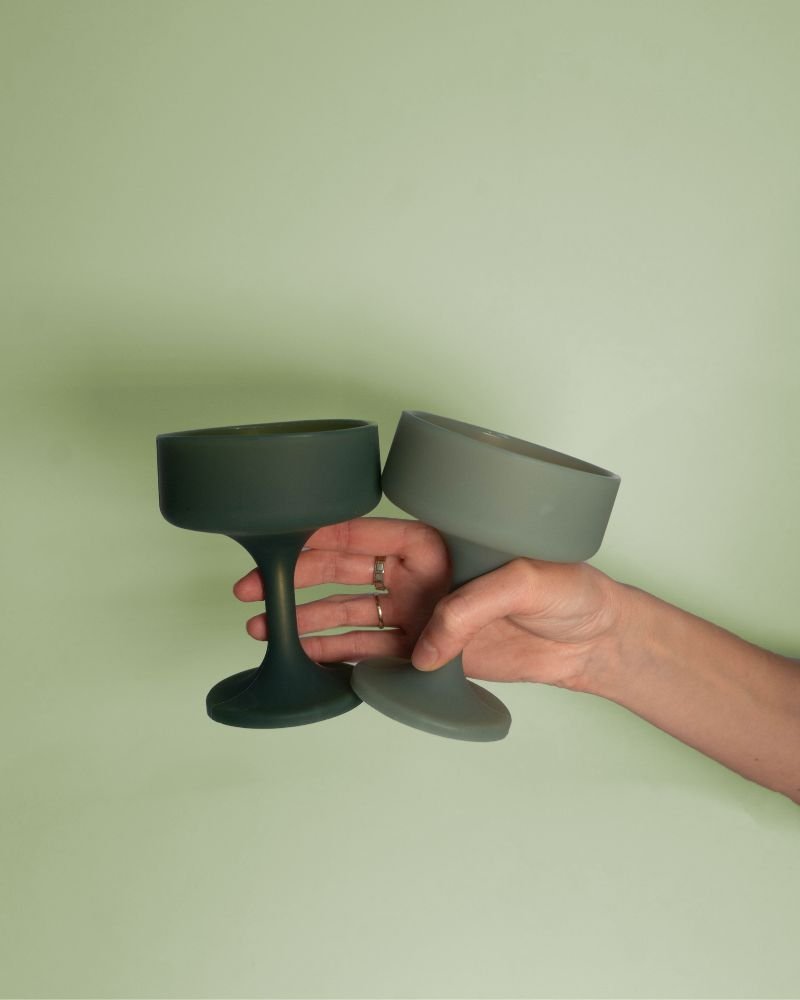 sage + olive | mecc | silicone unbreakable cocktail glasses - porter green | style + sustainability