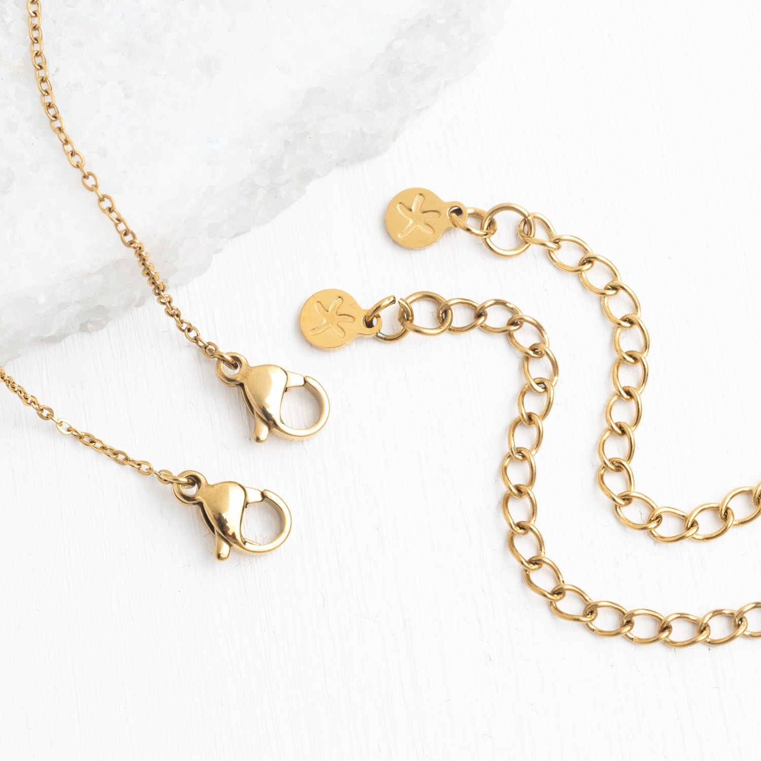 Gold chains, starfish logo, Starfish Project, 14k gold, matching necklace set