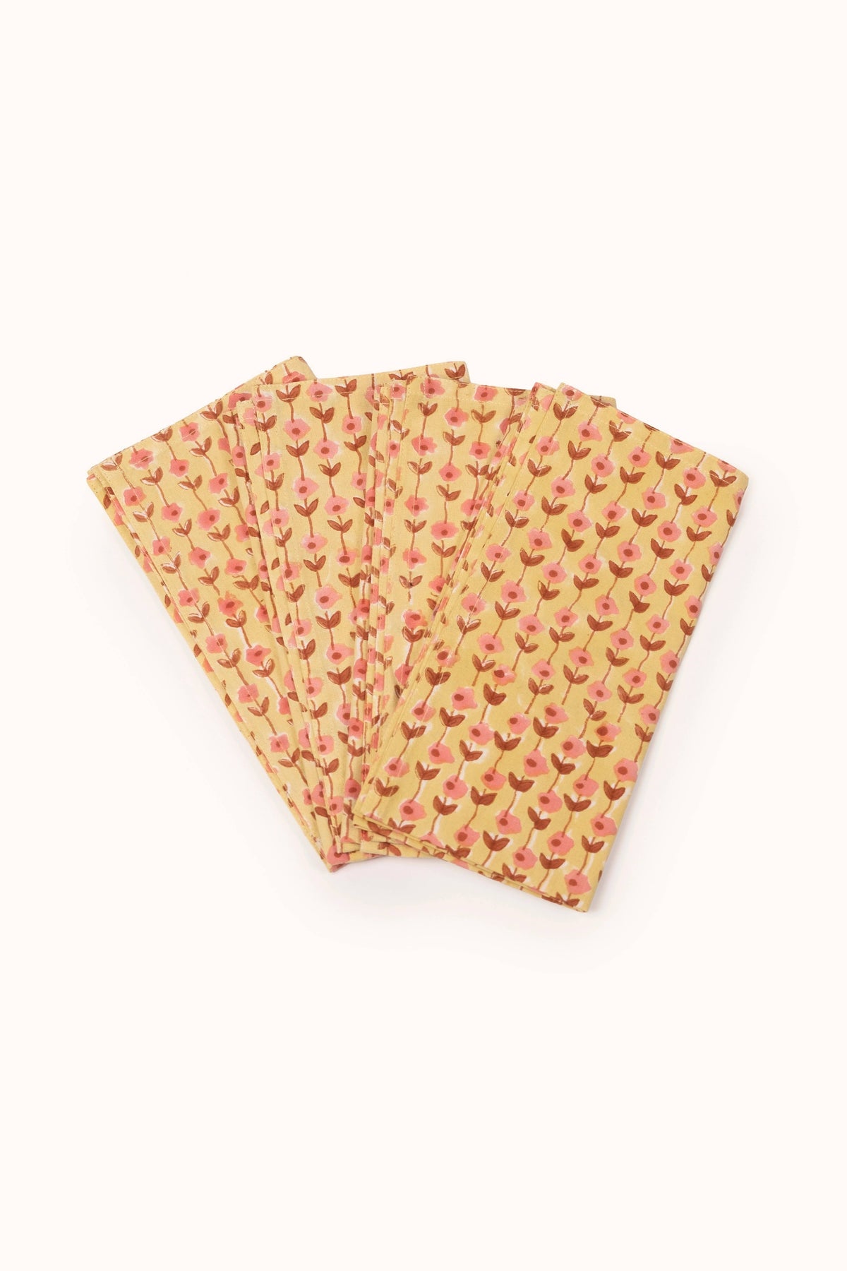 Sunwashed Yellow Vine Large Block Print Napkins (Set of 4)