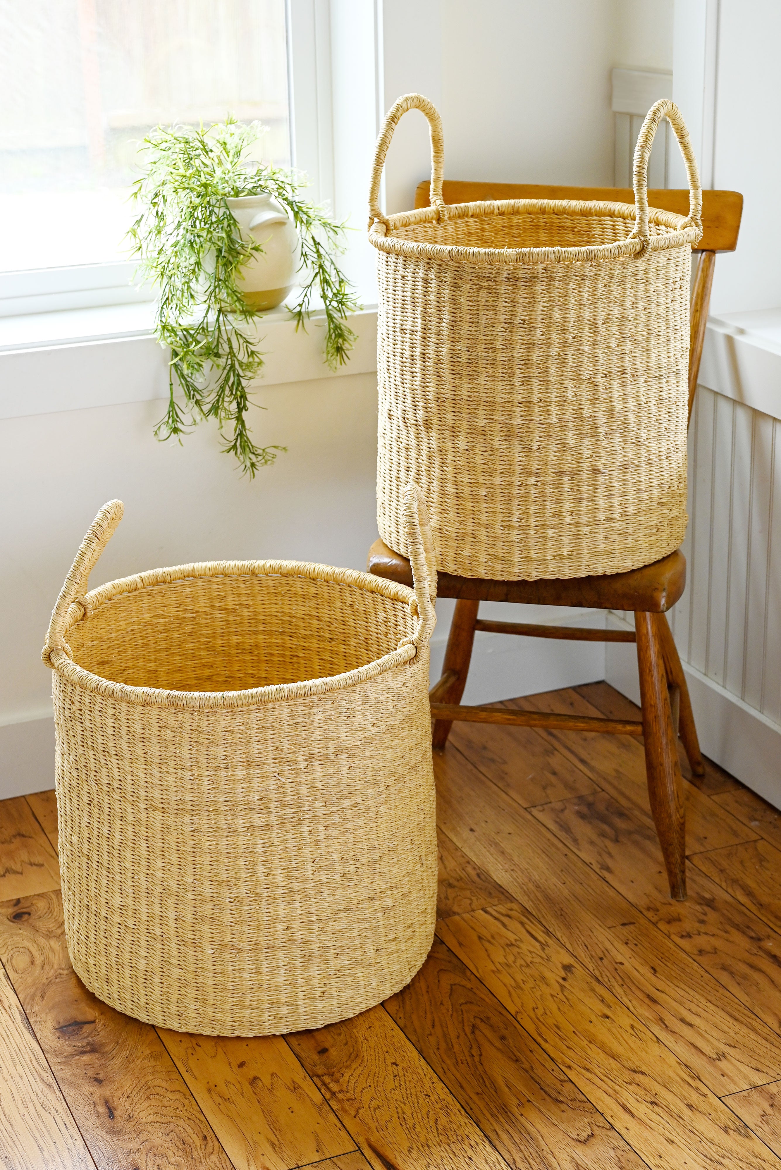 S/2 All Natural Elephant Grass Hamper Baskets