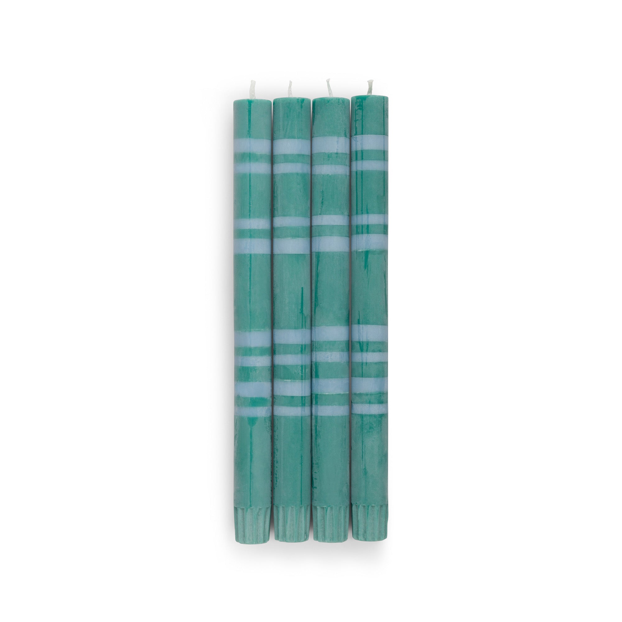 Striped Dinner Candles in Beryl Green and Moonstone