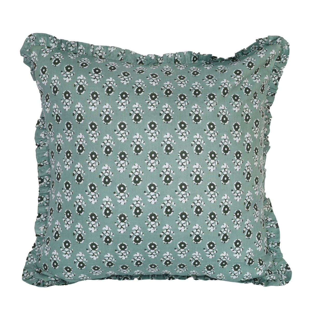 Teal botanical pillow cover, front view