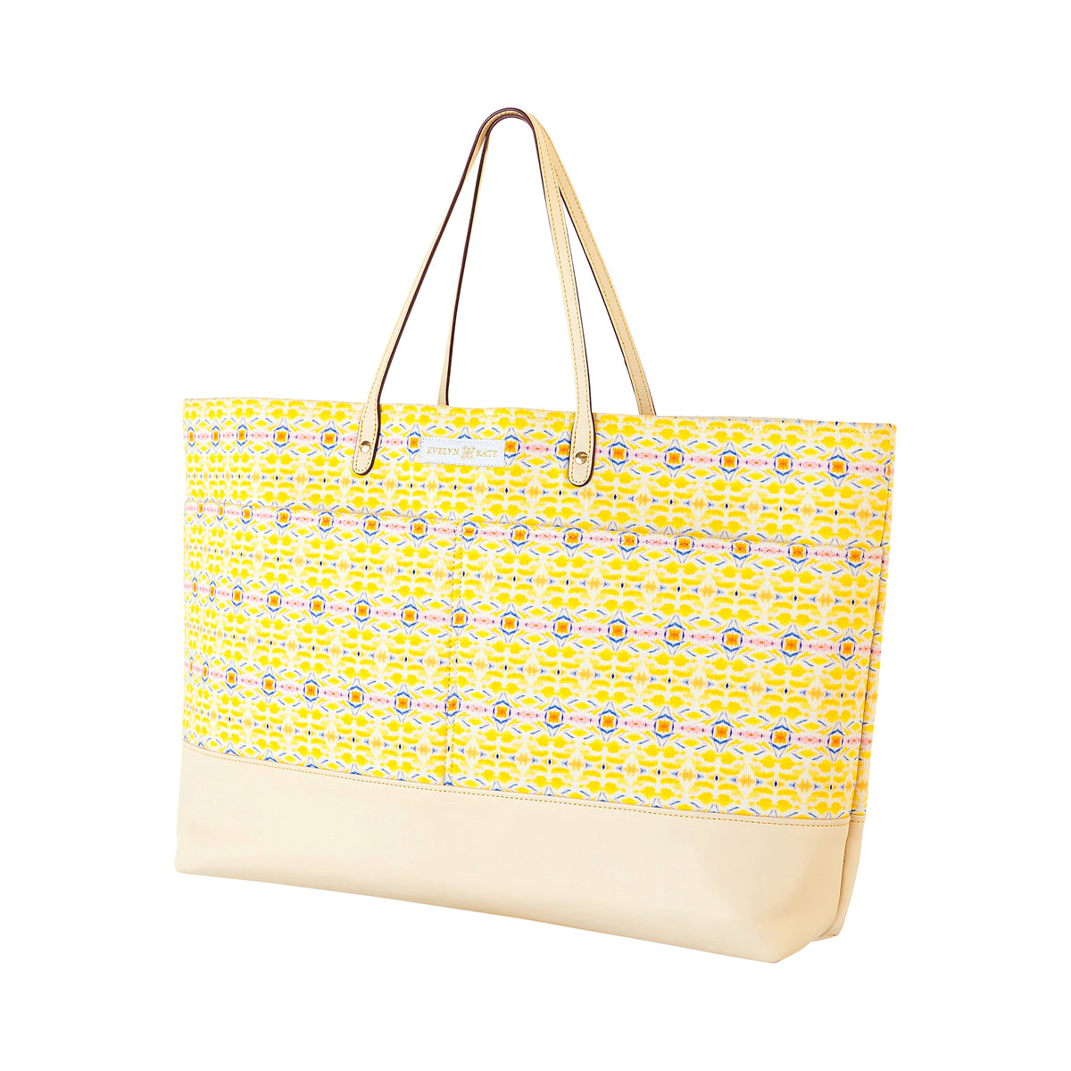 Double Lemon with Marigold Canvas Tote with Leather Base