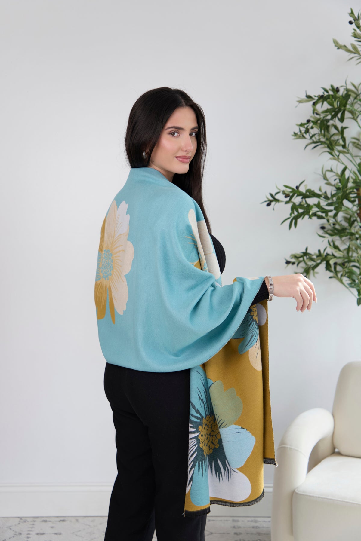 Fresh Floral Reversible Scarf - Goldenrod