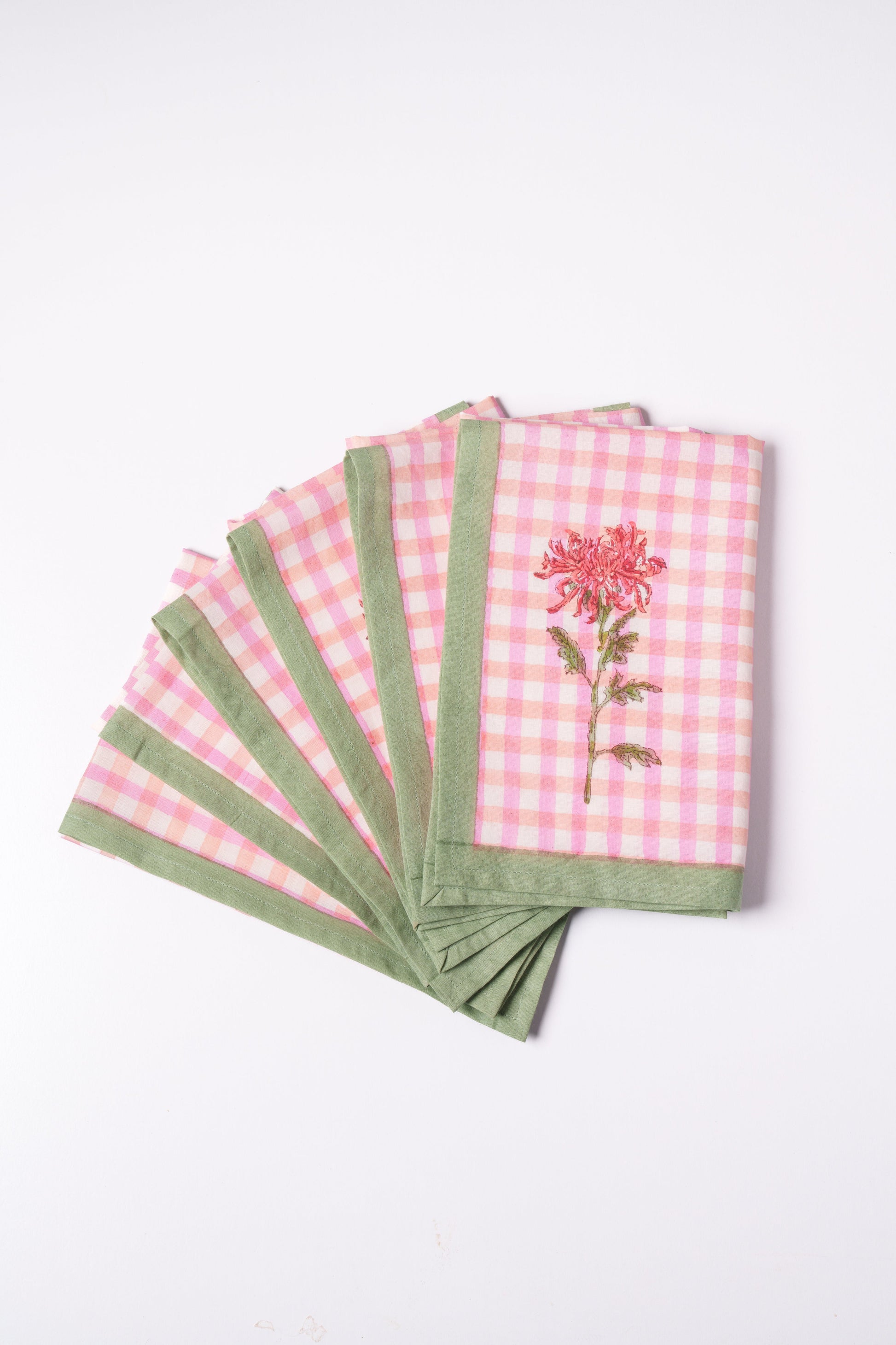 Stacked pink gingham dahlia napkins set of 4 by Inner Child