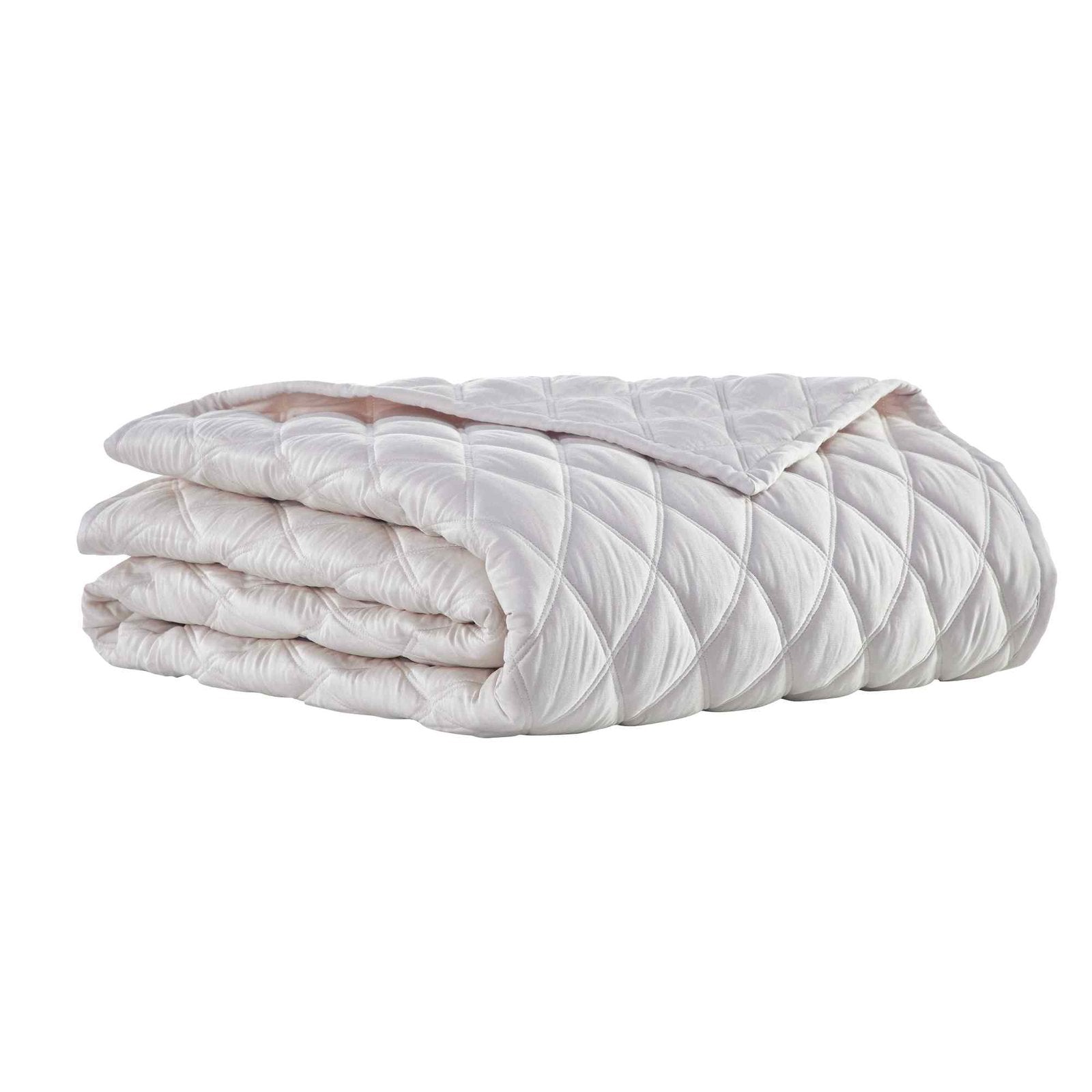 CL-180-9496_6|Neatly folded cream diamond-quilted coverlet, showcasing its elegant texture and design. Ideal for stylish bedding.