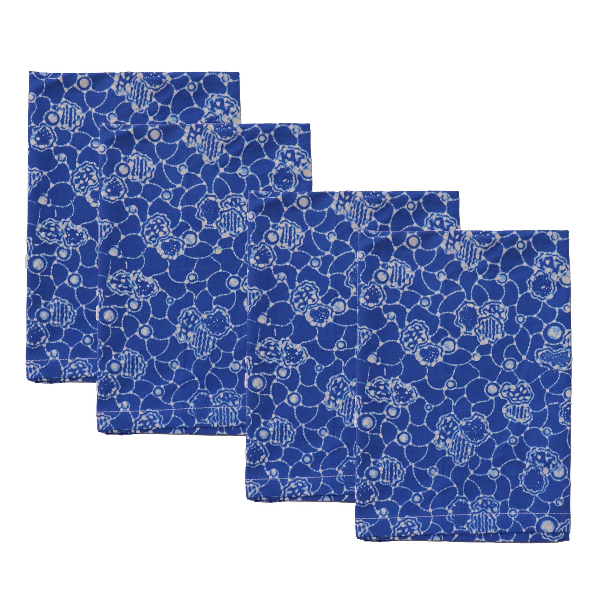 Batik Cloth Napkin Set of Four, Boulder, Hand Dyed, 100% Cotton, Blue, White