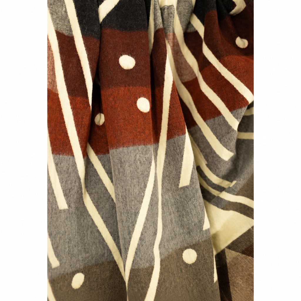 Chevron Gray, Brown, Red & Cream reversible handwoven alpaca throw blanket, Yachana Collection, made in Ecuador