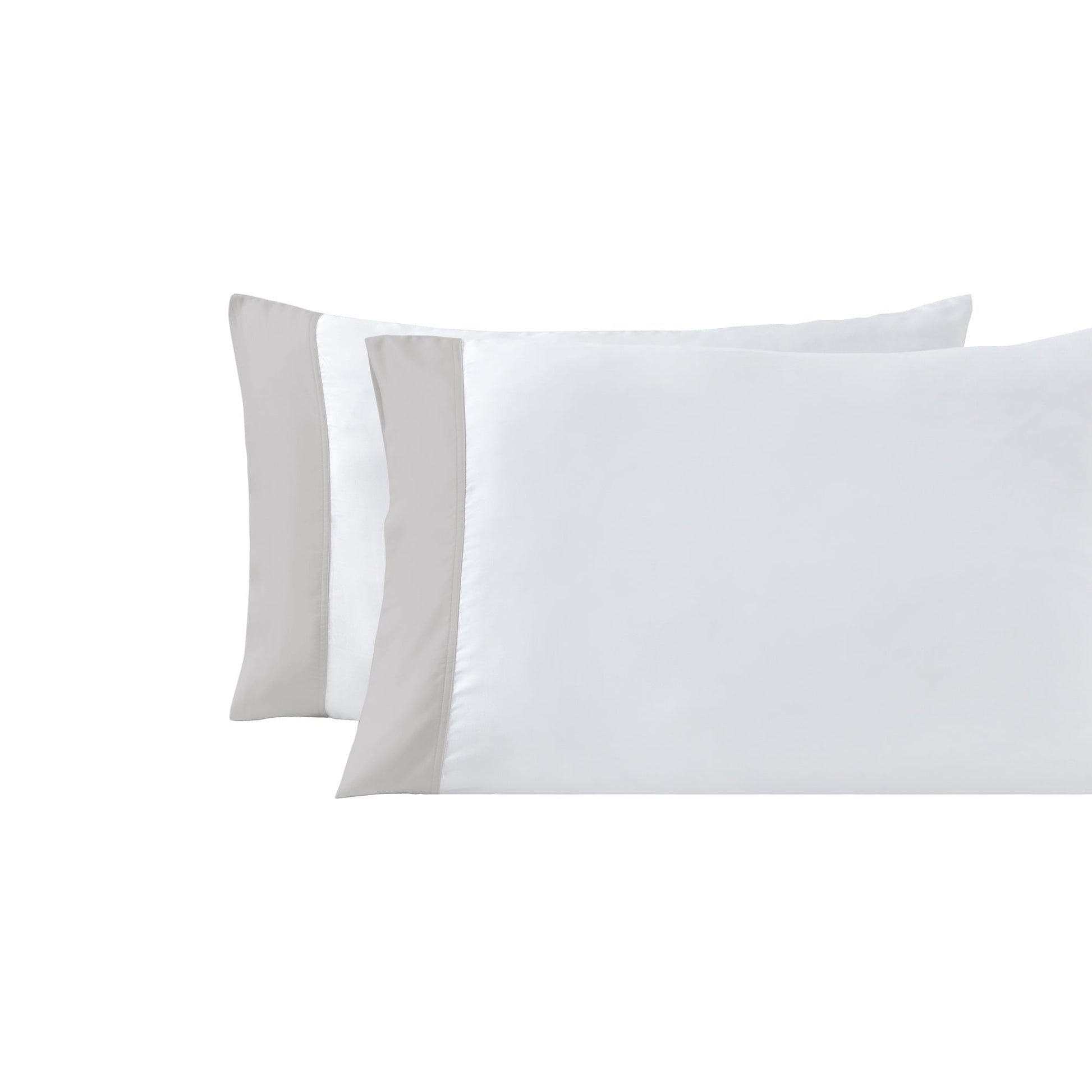 AKP-529-2040_1|Two elegant white 100% Lyocell pillowcases with stylish grey borders, soft, breathable, and sustainably made.