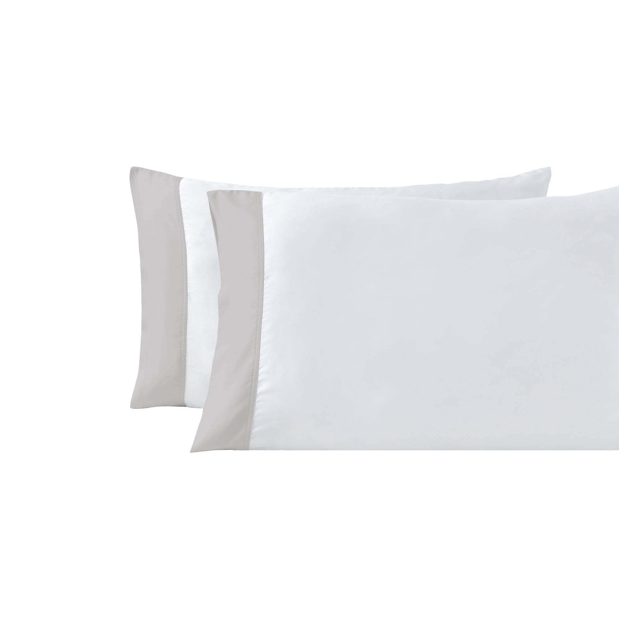 AKP-529-2040_1|Two elegant white 100% Lyocell pillowcases with stylish grey borders, soft, breathable, and sustainably made.
