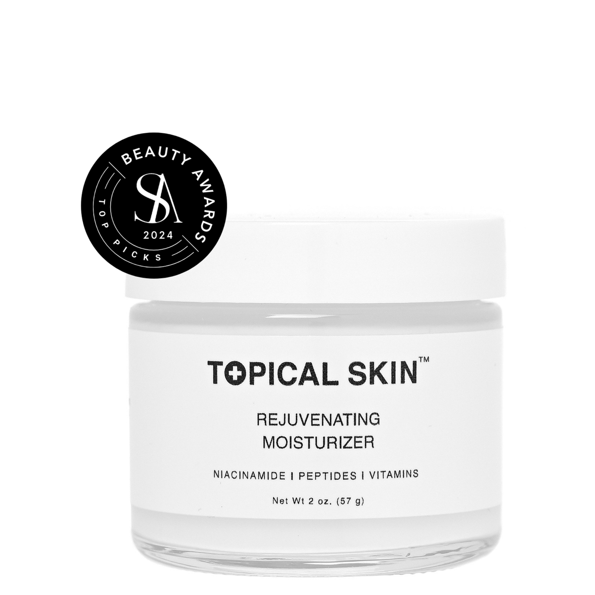 Rejuvenating Moisturizer TOPICAL SKIN Clean Dermaceuticals skincare bottle in white with niacinamide, peptides, and vitamins