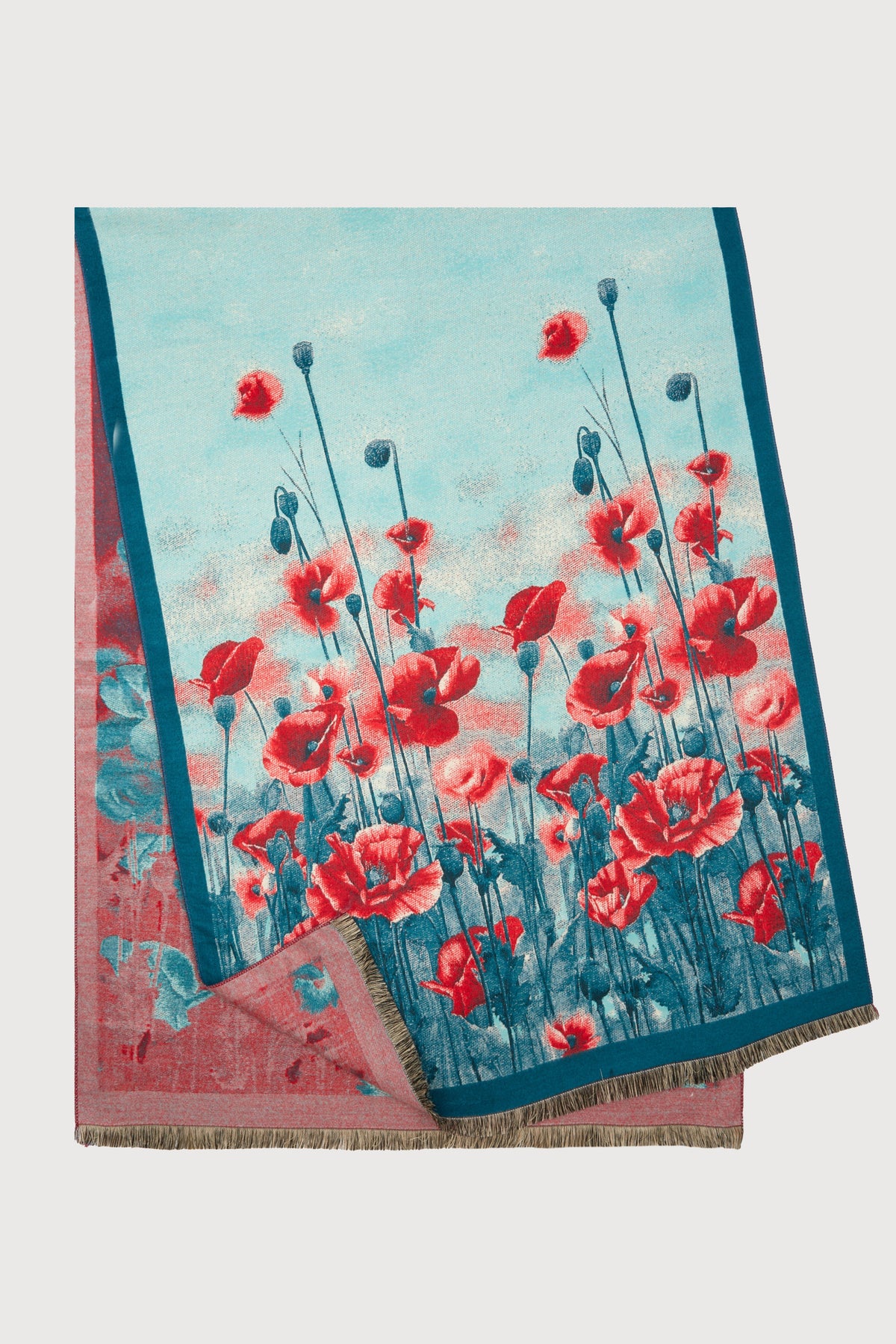 Poppy Bold Reversible Scarf - Turquoise