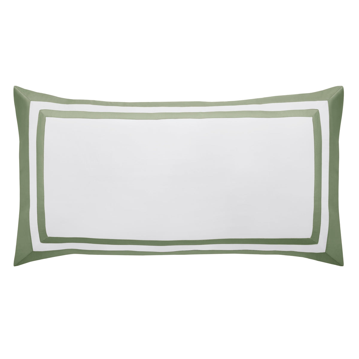 KS-062-2036_1|White duvet cover with elegant green double border trim, luxurious 100% cotton sateen for sophisticated bedding.