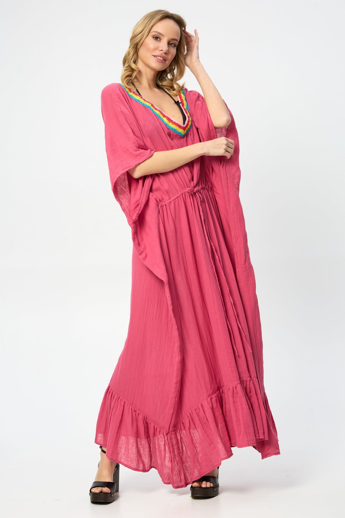 Crochet Rainbow Kaftan Maxi - Magenta