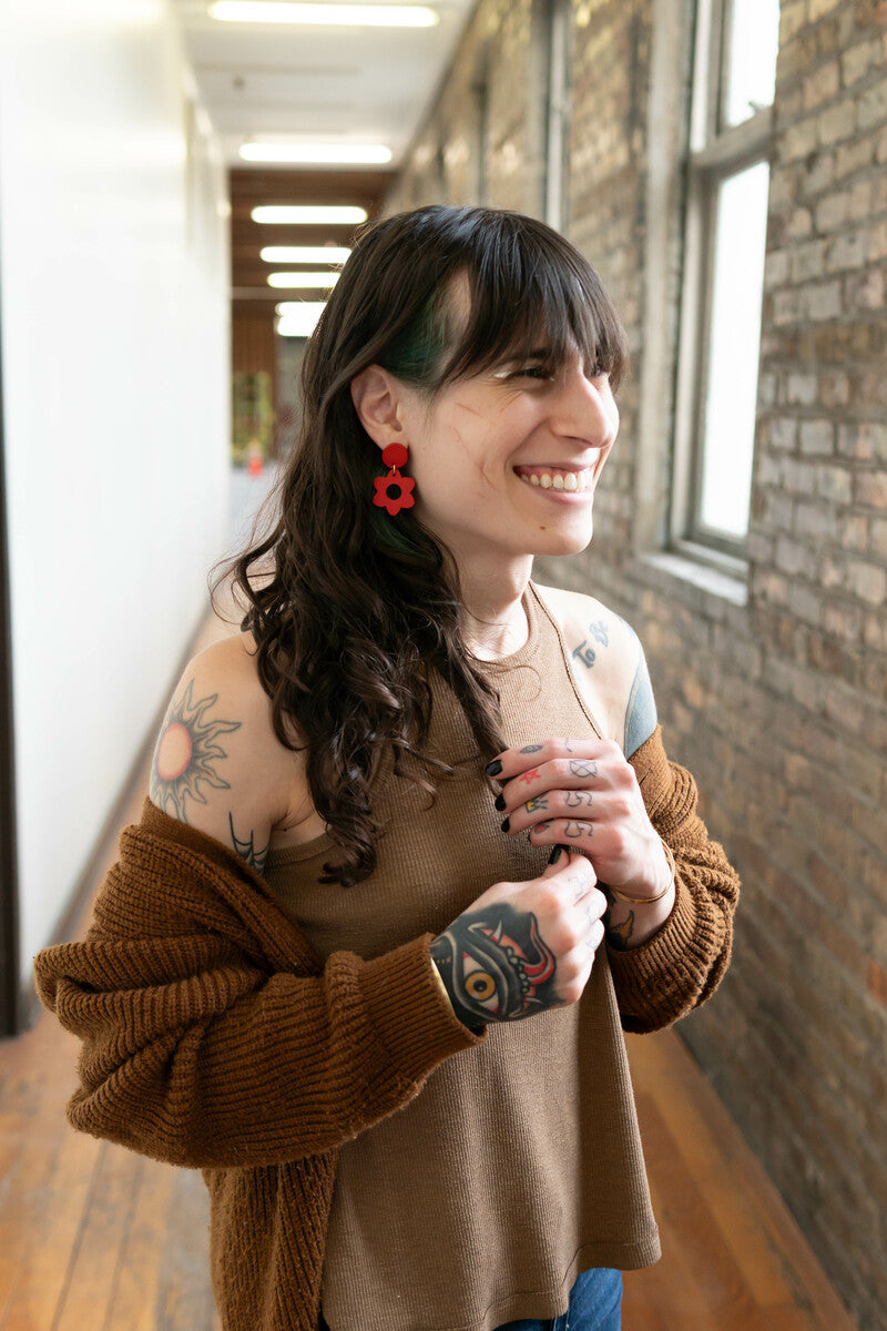 red clay simple flower earrings | Fair Anita