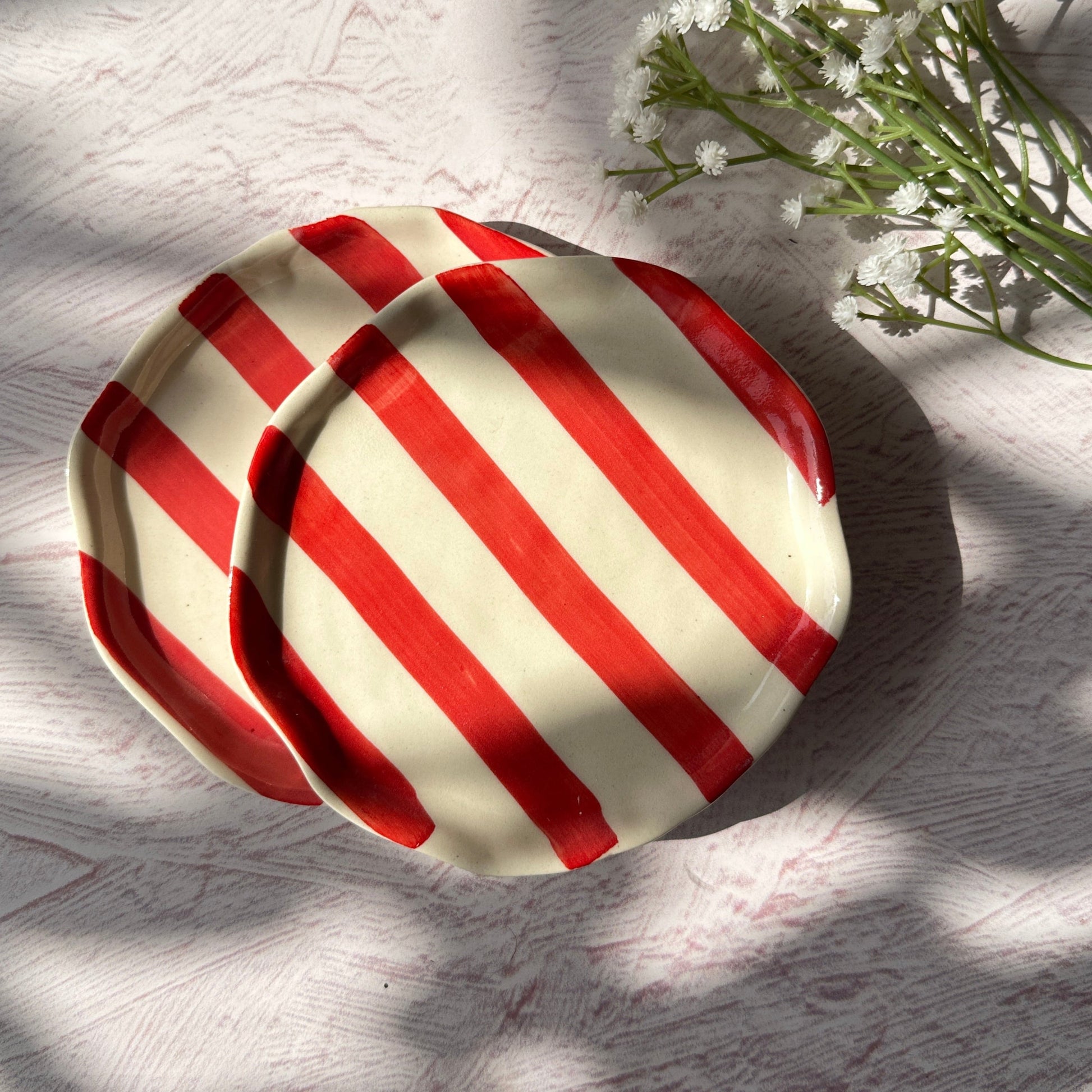 Ceramic Red Stripe Plate, 6.3x6.3 Inches Set of 4 - Casa Amarosa