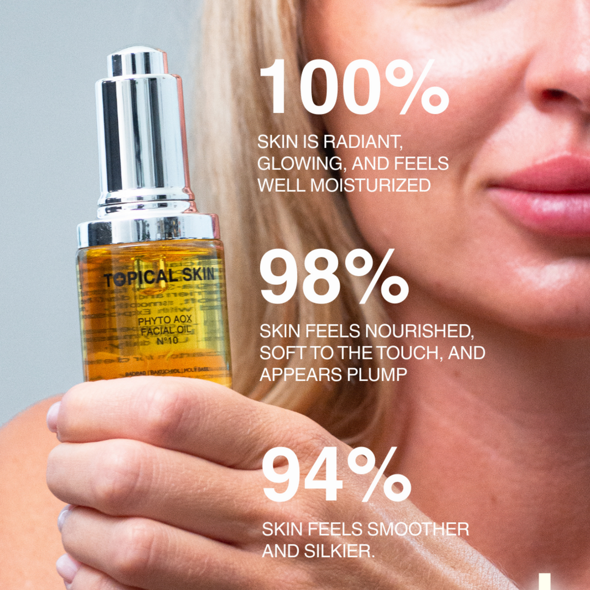 Phyto AOX Facial Oil N°10 by TOPICAL SKIN CLEAN DERMACEUTICALS, amber facial oil in clear glass—Exposome Defense Technology.