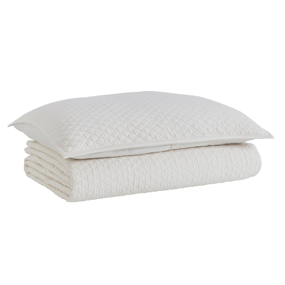 CL-265-11096_6|Elegant cream quilted coverlet folded with a matching diamond-stitched pillow. Ideal for a cohesive, comfortable bedding set.
