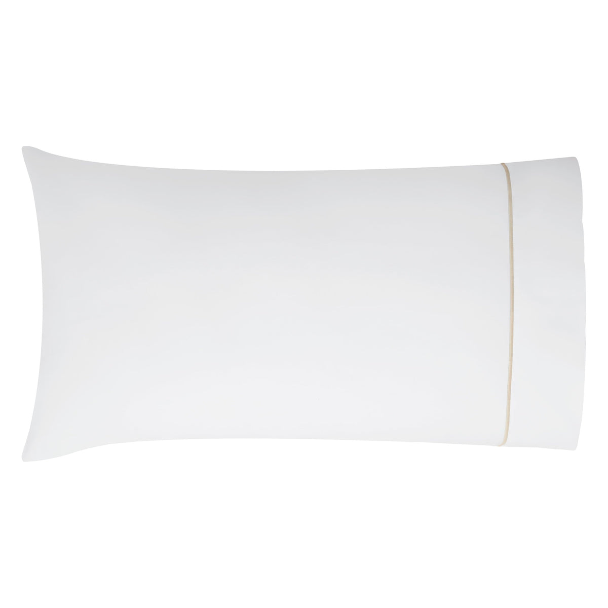 ASP-531-2032_4|White 100% cotton pillowcase with a sateen weave texture and a single tan piping detail along the open border.