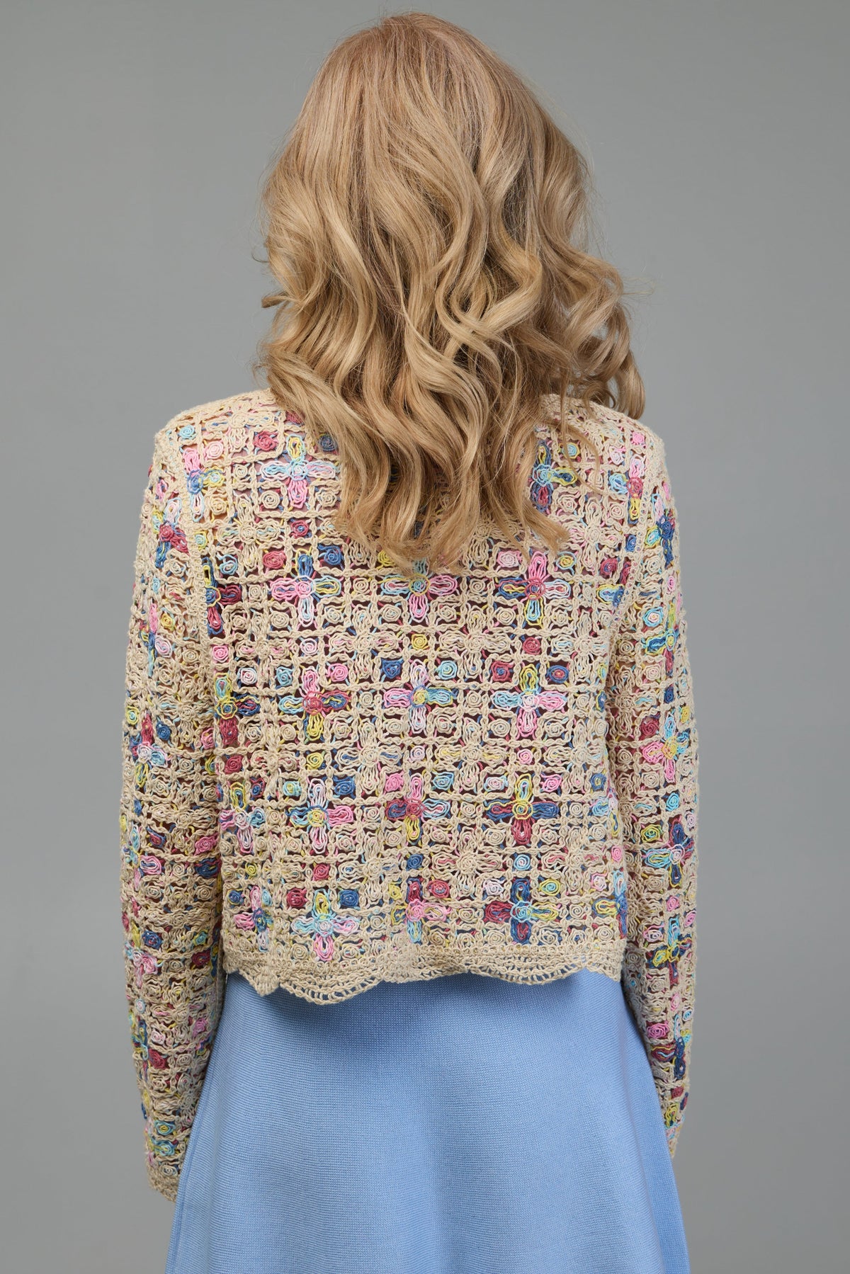 Scalloped Floral Crochet Cardi - Multi