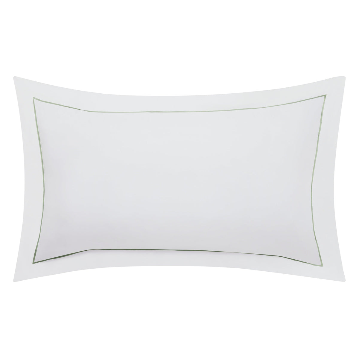 KS-057-2036_1|Elegant white duvet cover pillow sham with thin olive green embroidered border. Luxurious, soft, breathable, premium hotel quality.