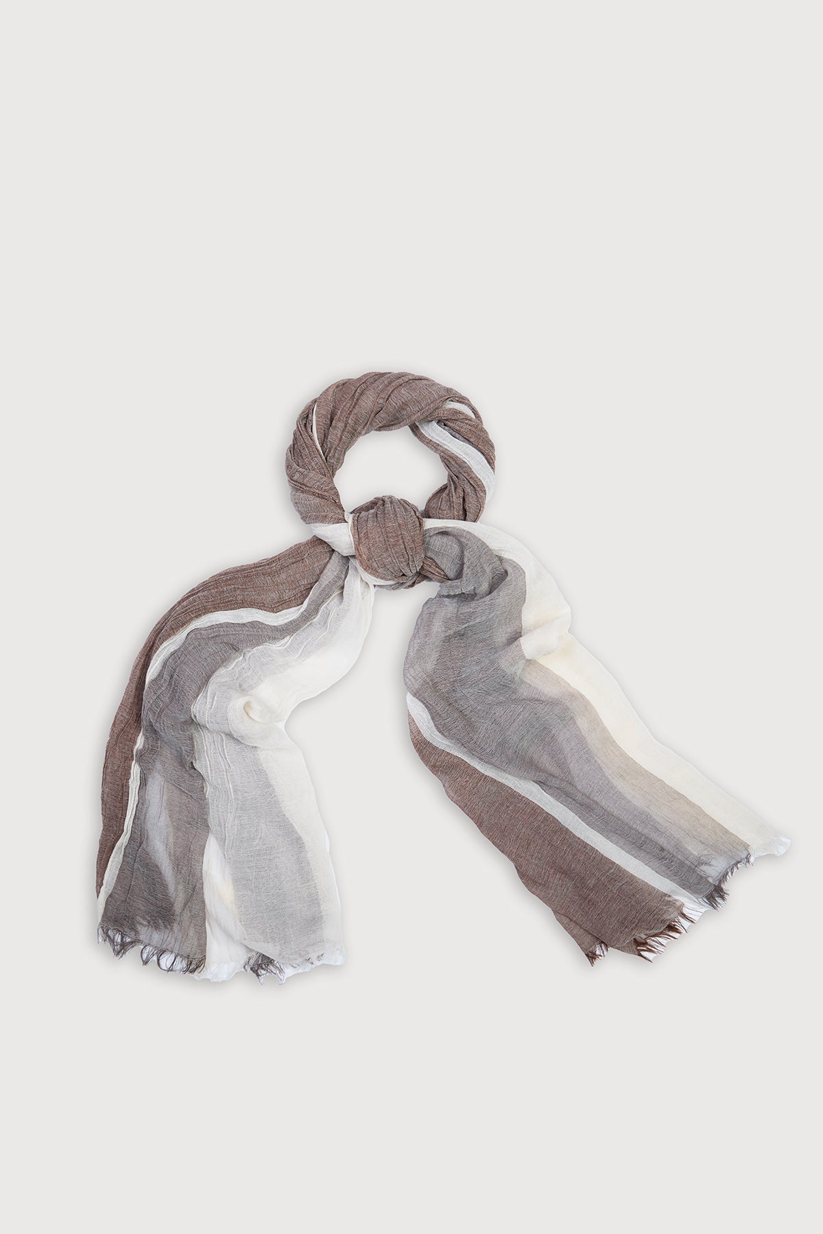 Striped Fringed Beach Scarf - Brown