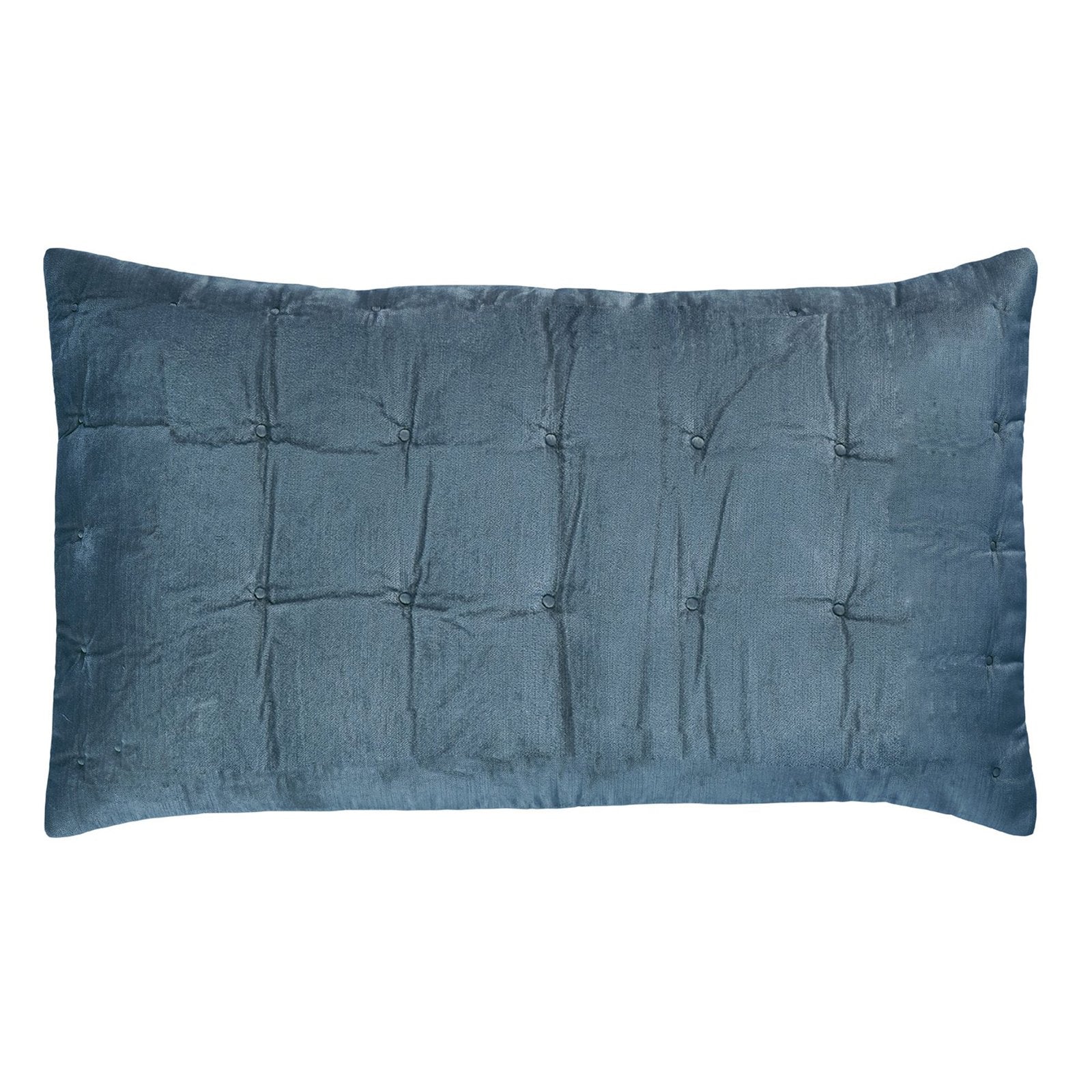 SS-310-2026_1|Deep blue velvet rectangular quilted pillow, featuring a charming tufted square pattern for cozy and elegant bedroom decor.