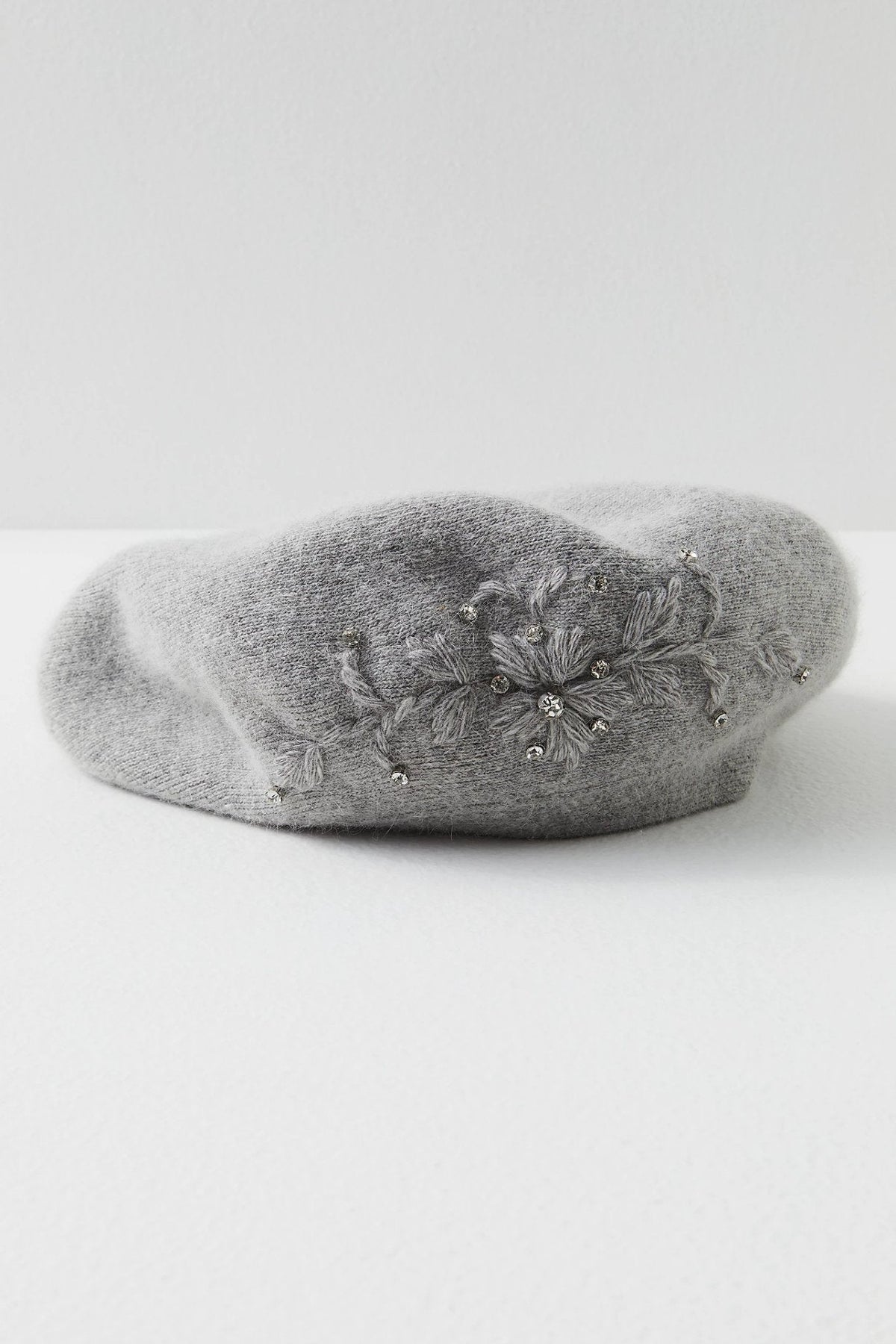 Crystal Embellished Floral Beret - Dark Gray