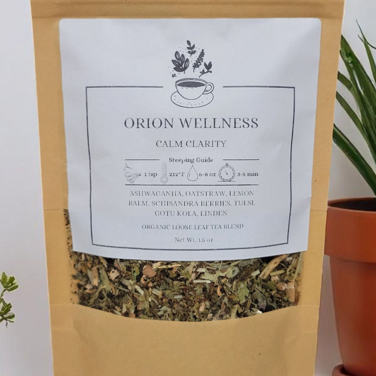 Calming Nervous System Tea label close-up, included in Night Wind-Down Ritual