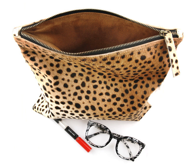 Lifestyle Photo interior view Foldover Leopard Clutch