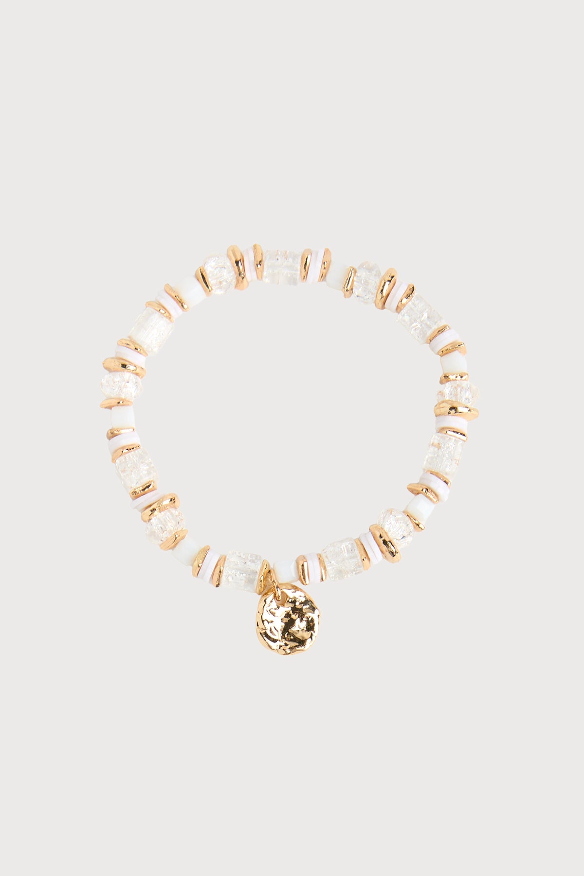 Beaded Stretch Hammer Bracelet - White