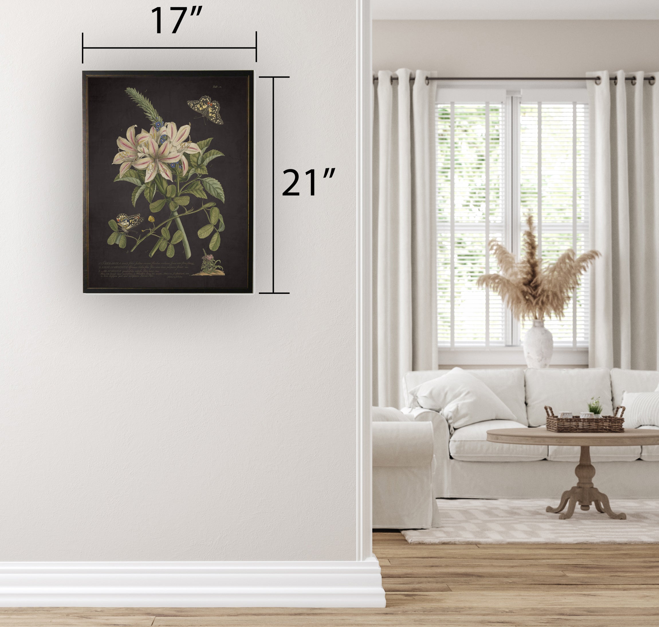 Sherardia Bouquet and Butterflies in Copper and Black Frame