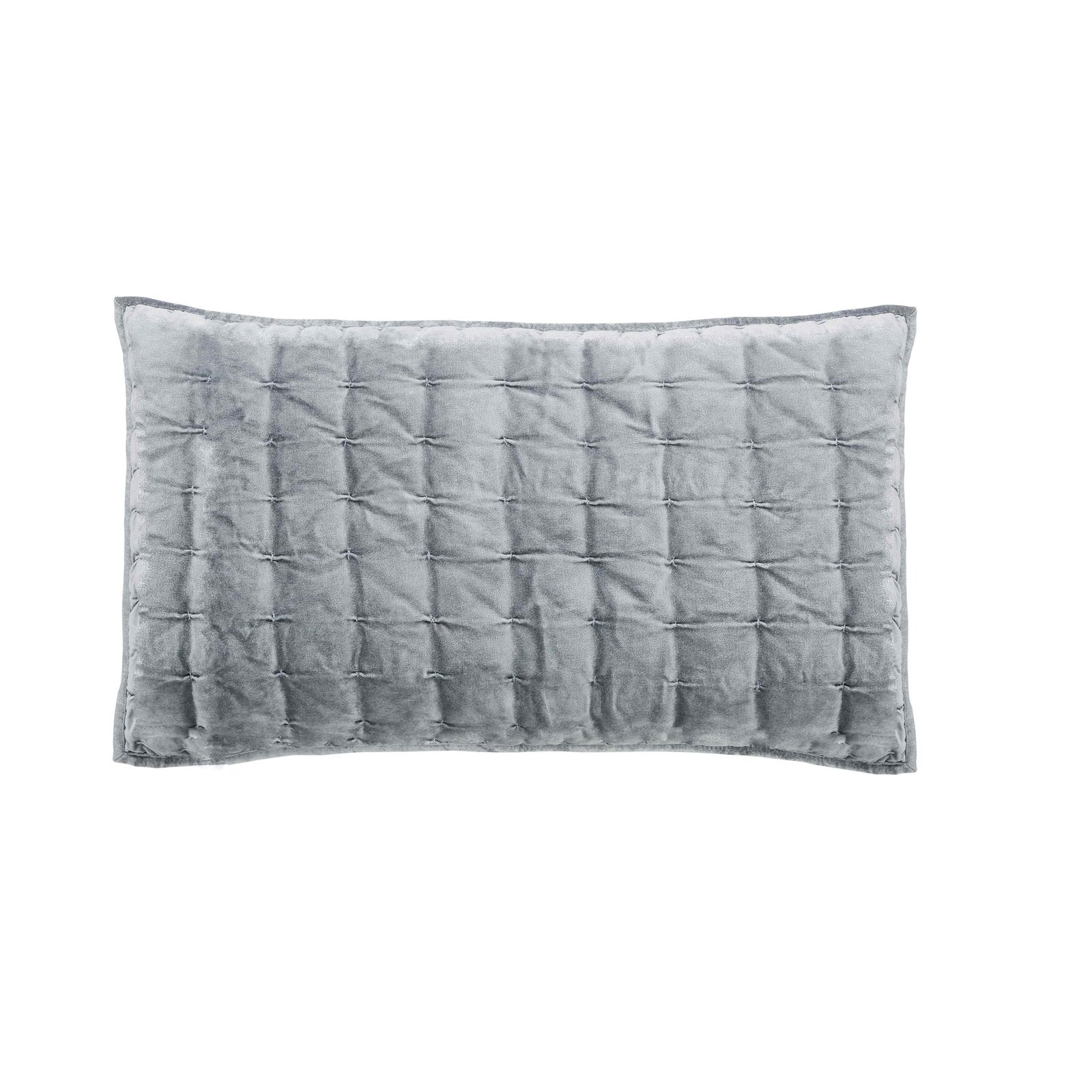 KS-324-2036-LOT1_1|Grey quilted pillow sham featuring a textured velvet finish and classic square stitching for bedroom luxury.