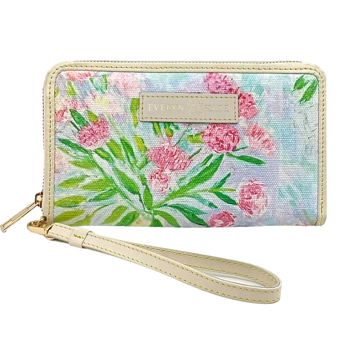 Pink Peony Canvas Wristlet Wallet