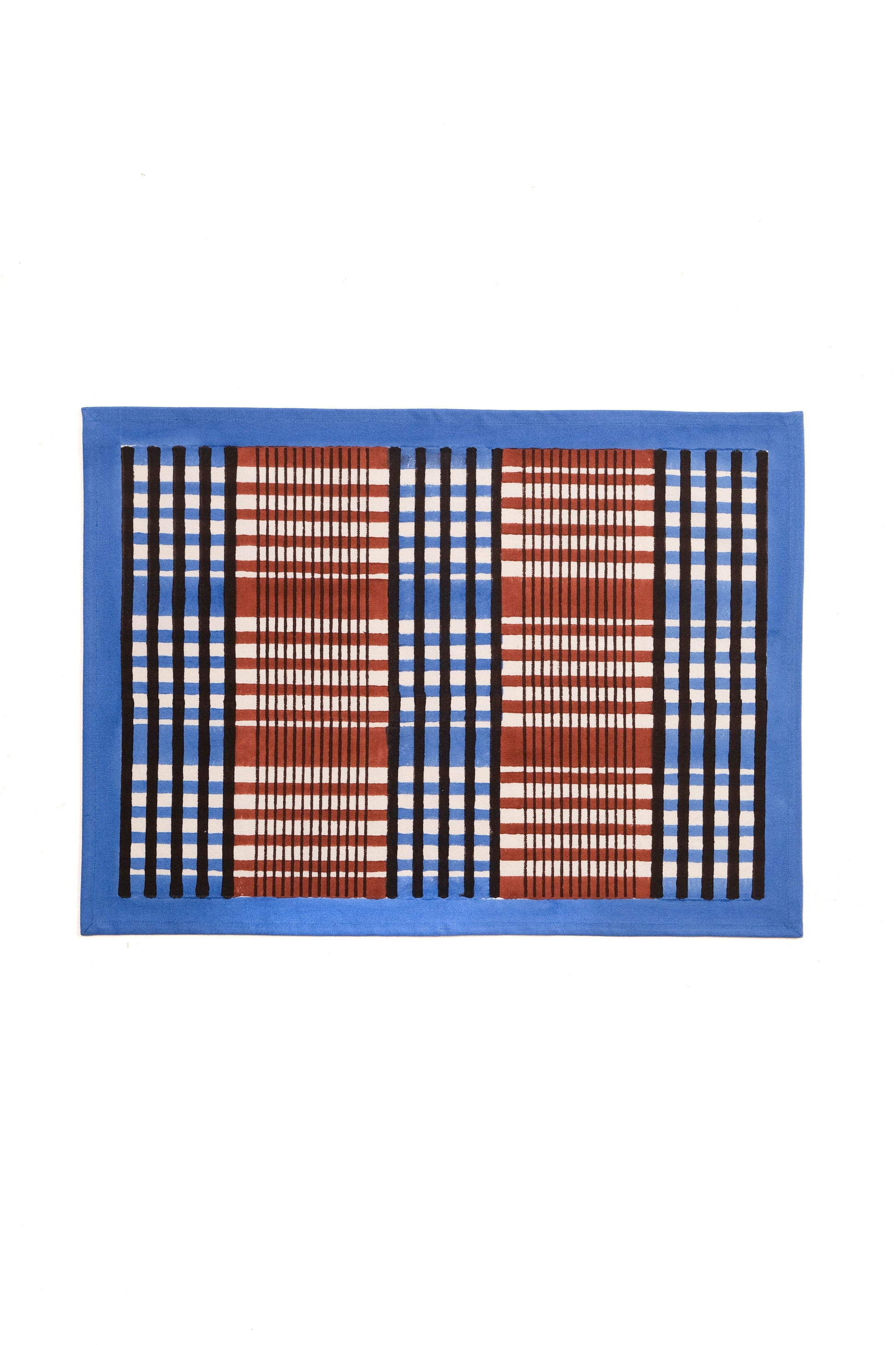 Shetland plaid blockprint placemat in brown and blue from Inner Child
