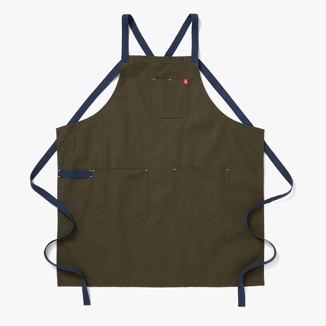 The All Day Crossback Apron - Olive Green Navy Straps