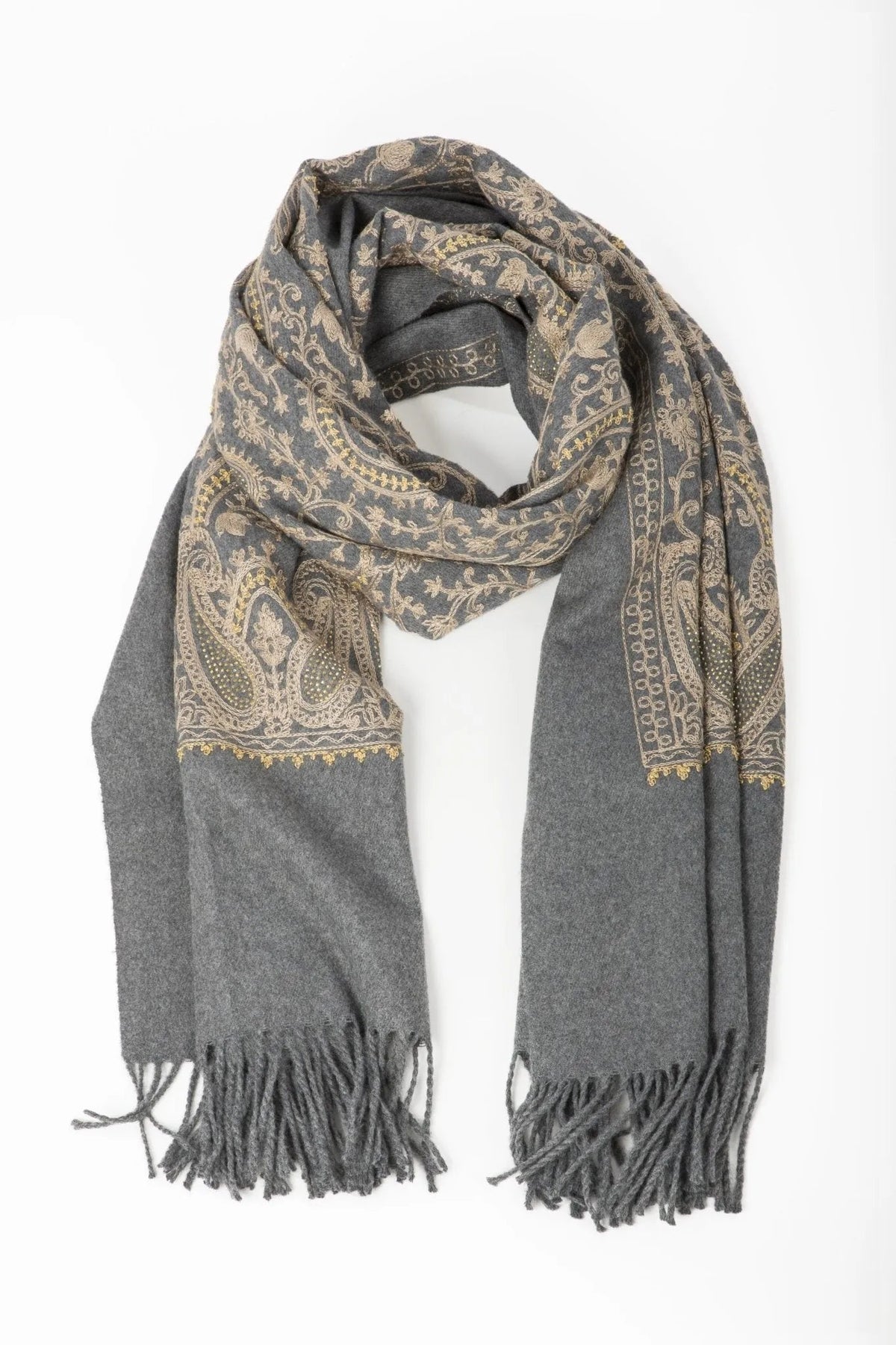 Nora Embroidered Reversible Scarf Grey