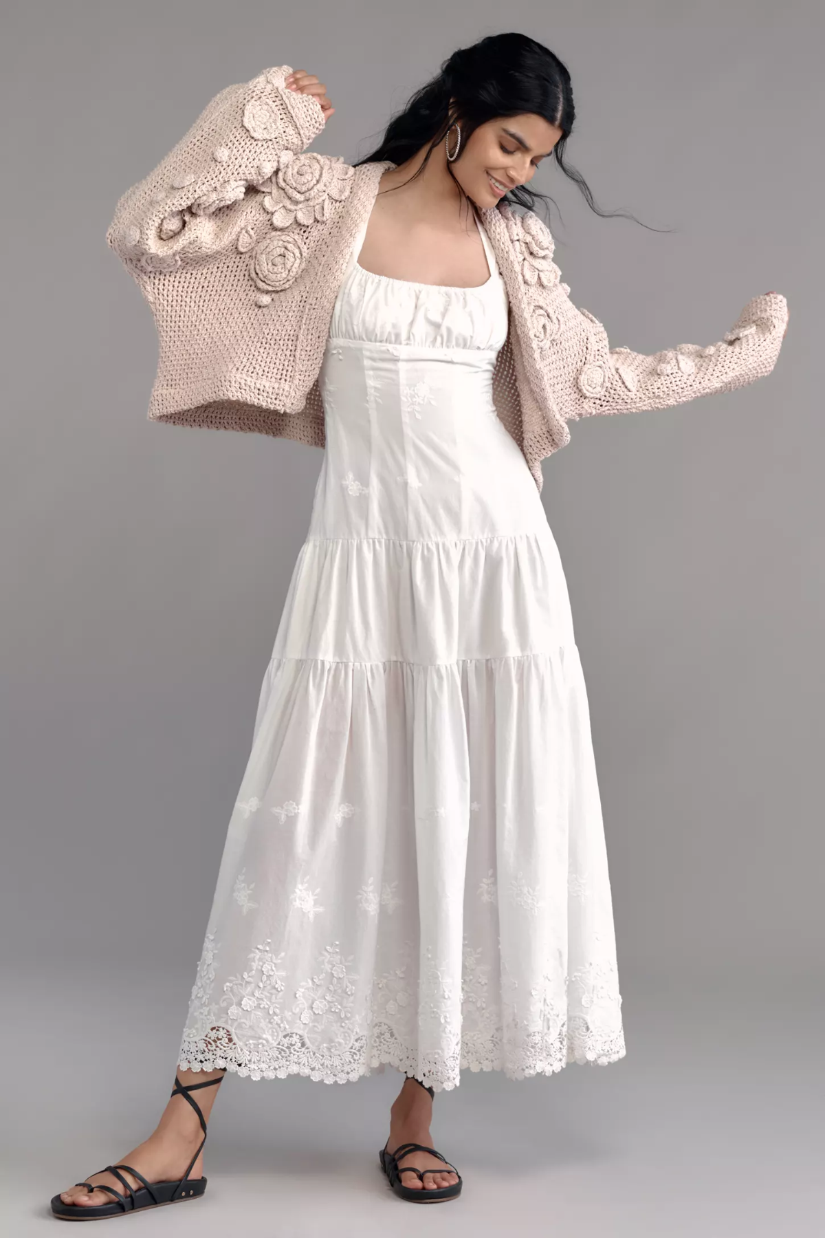 3D Floral Cardigan Sweater - Cream