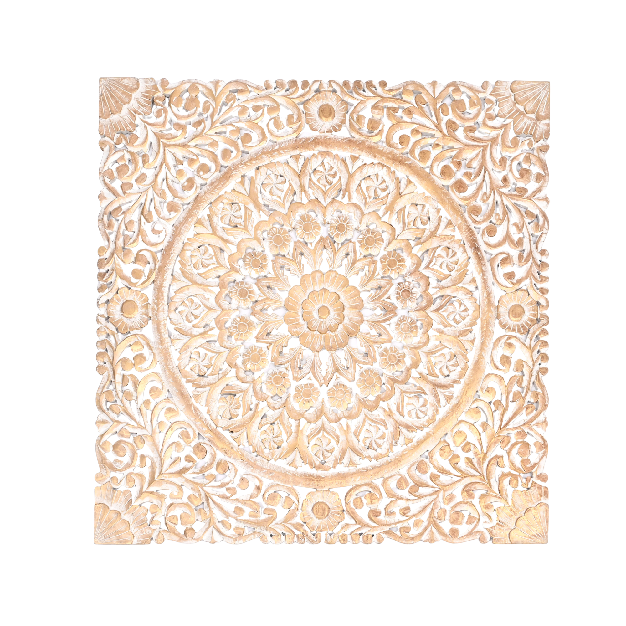 Wooden Floral Hand Carved Mandala Square Wall Decor