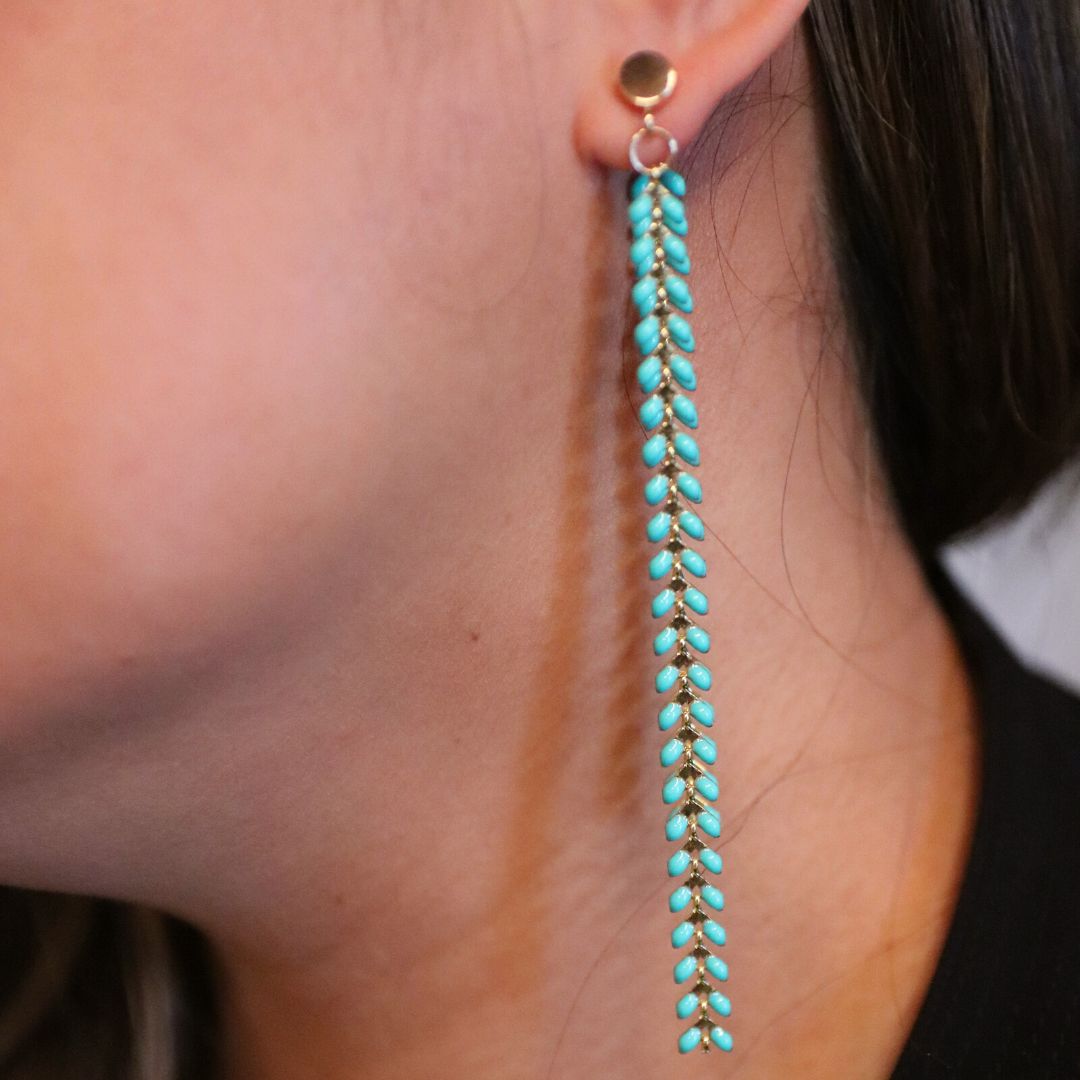 Elegante Turquoise Chevron Dangle Earrings | Gold Filled