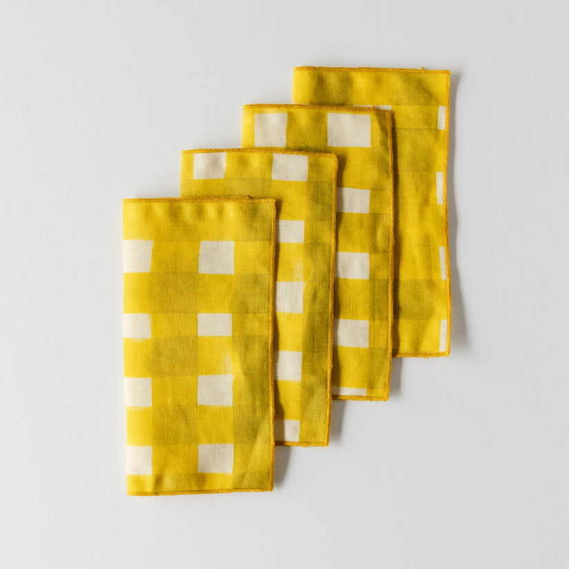 Yellow Cross-Hatch cocktail napkins close up of brushstroke texture - Goldie Home