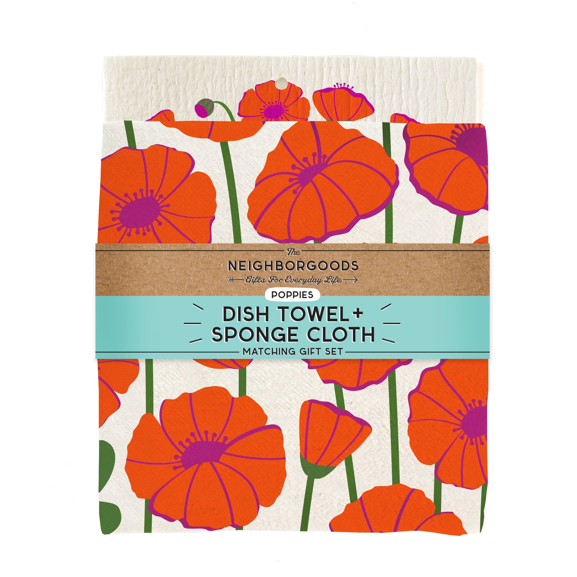 Cotton dish towel with poppies design