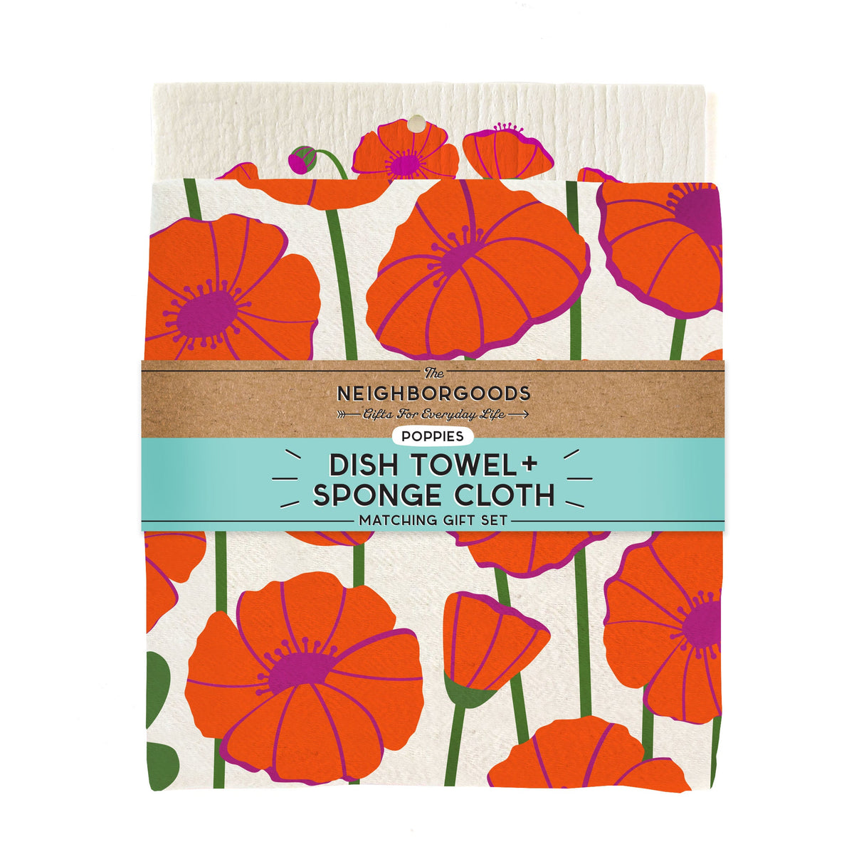Cotton dish towel with poppies design