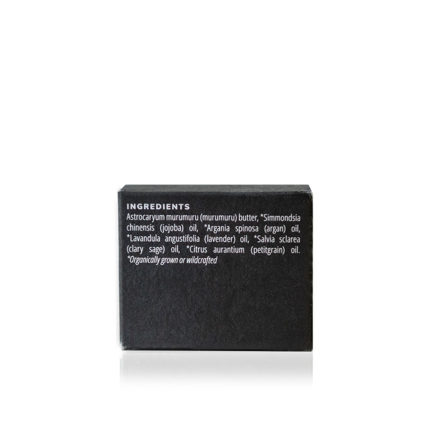 Smoothing Hair Serum box showing ingredient list including murumuru butter, jojoba oil, argan oil, lavender oil, clary sage oil, and petitgrain oil.