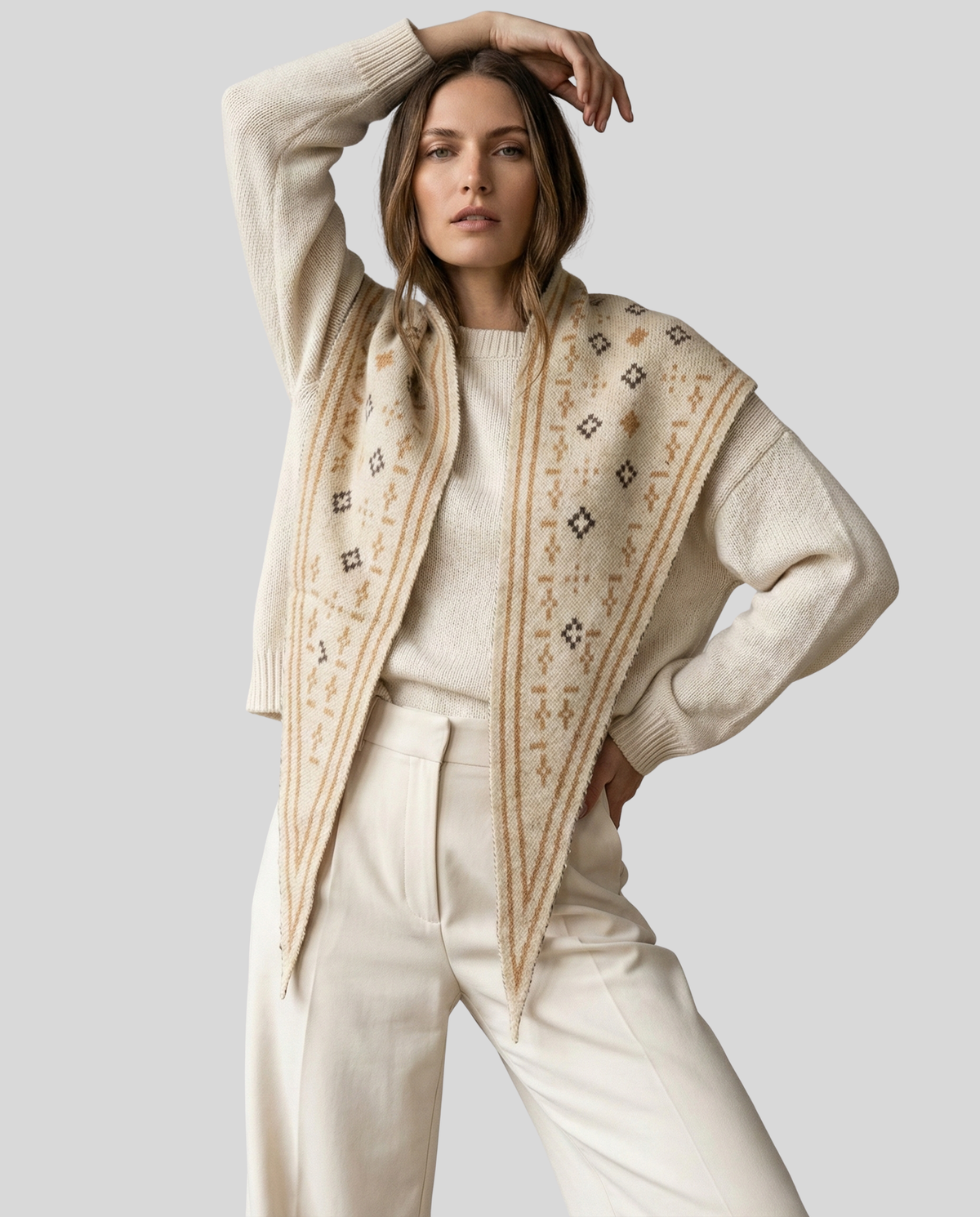 Foulard Knit Triangle Scarf - Cream