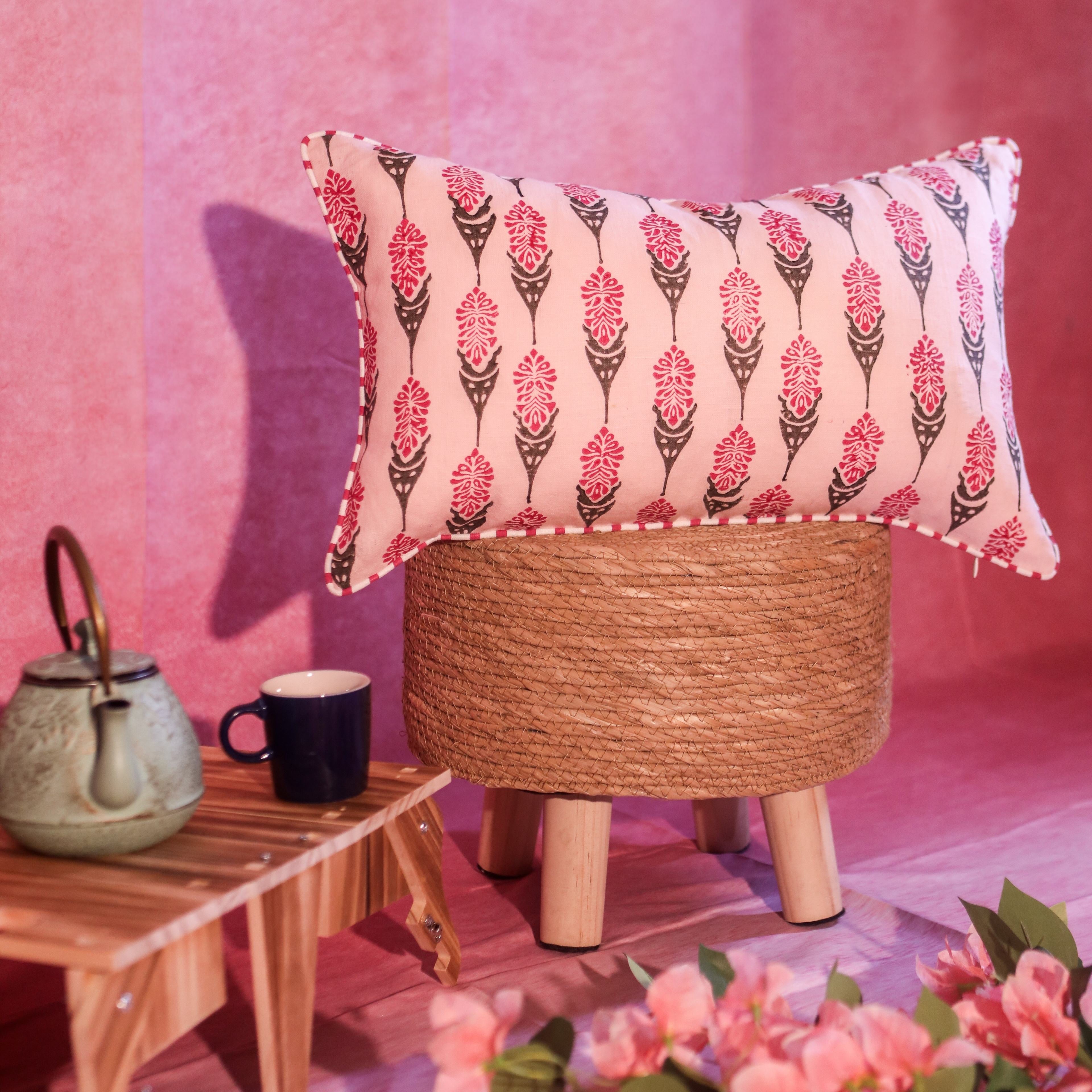 Bahaar Lumbar Throw Pillow Cover - Pink