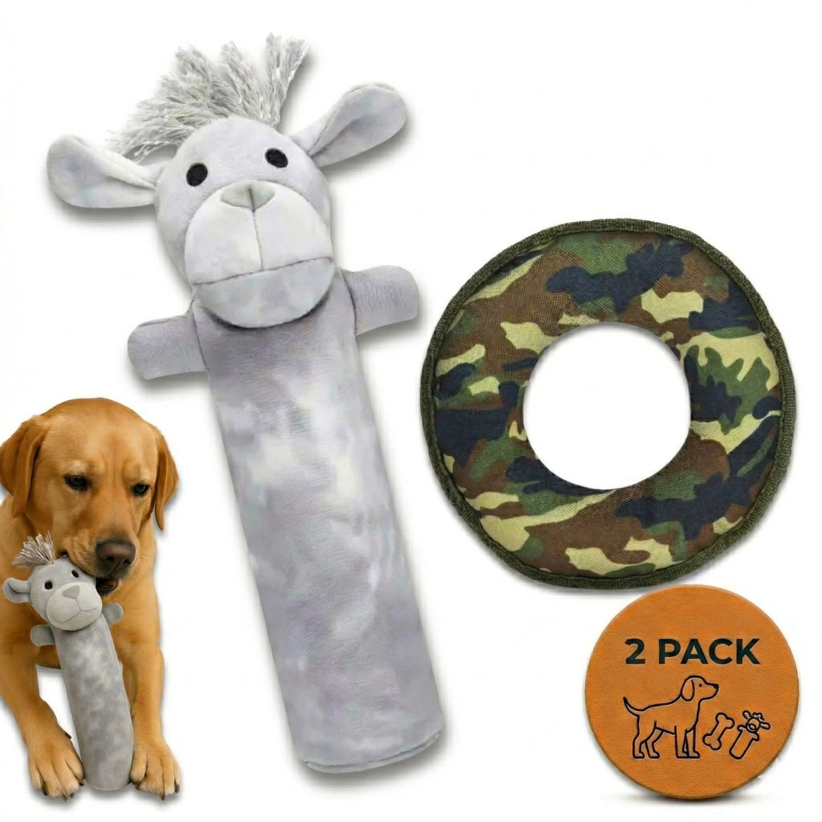 Dog Toy Set – Cotton Canvas – No Microplastics – Camo Disk & Labby-Dosk & Labby-Do