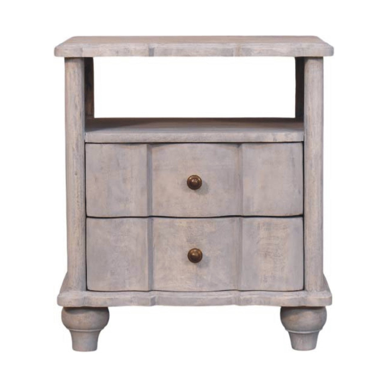 Solid Wood Lucia Bedside,Grey,2-Drawer,1-Shelf