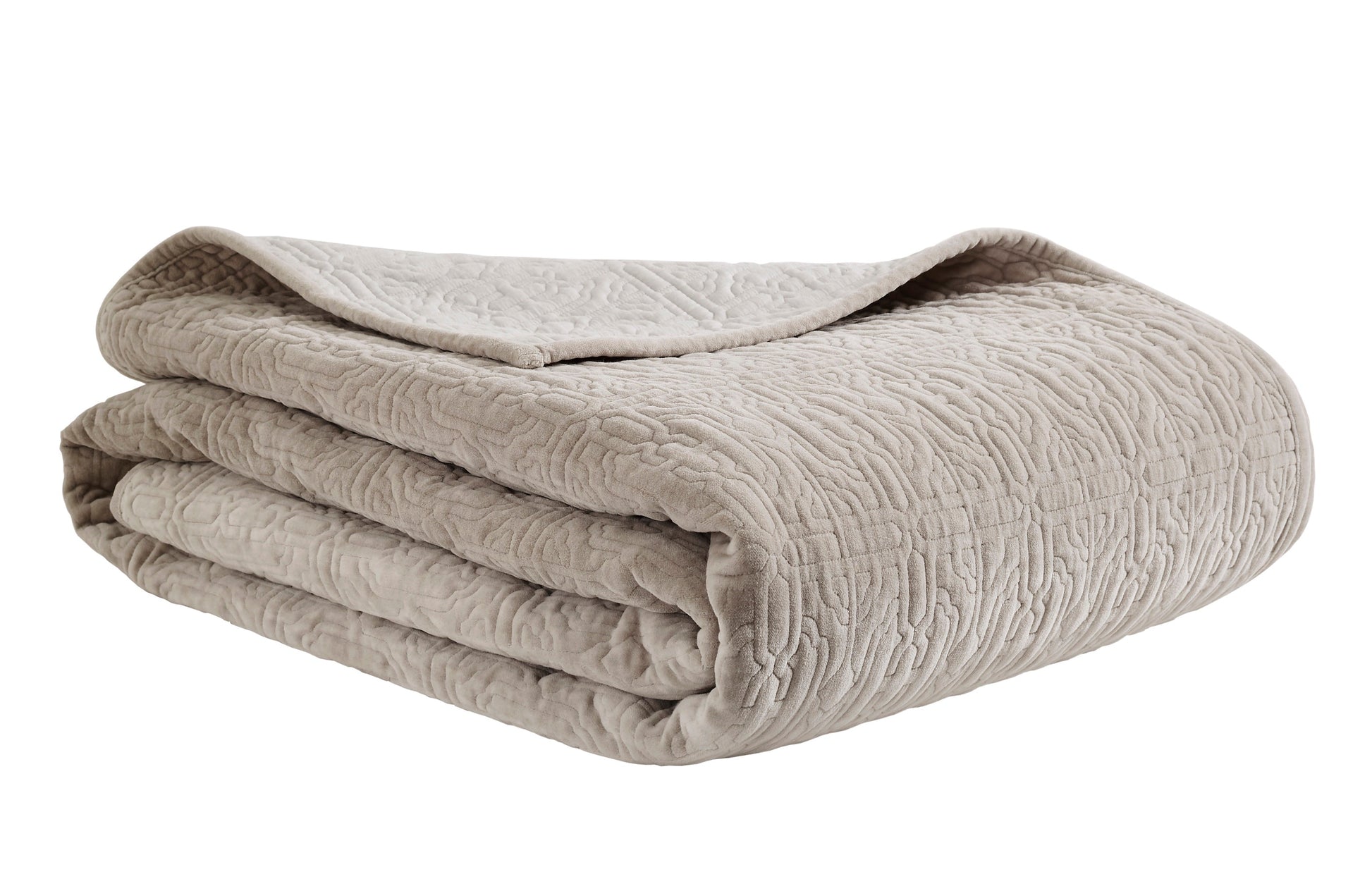 QT-331-9496-LOT1_4|Soft, folded light beige quilt, highlighting its unique textured popcorn stitch pattern, ready for cozy comfort.