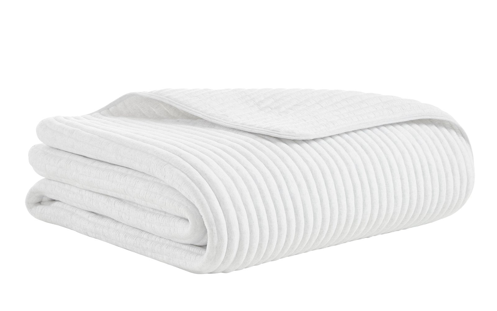 QT-367-11096_5|Folded white corded textured quilted blanket, offering exceptional softness and a modern ribbed design. Stylish comfort.